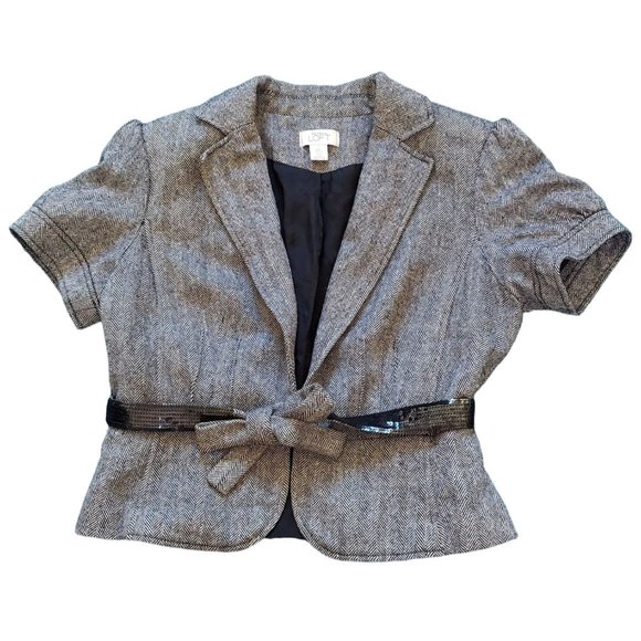 Ann Taylor Loft Petites Women's Wool Blend Striped Belted Jacket Top Size 12 - Picture 1 of 5